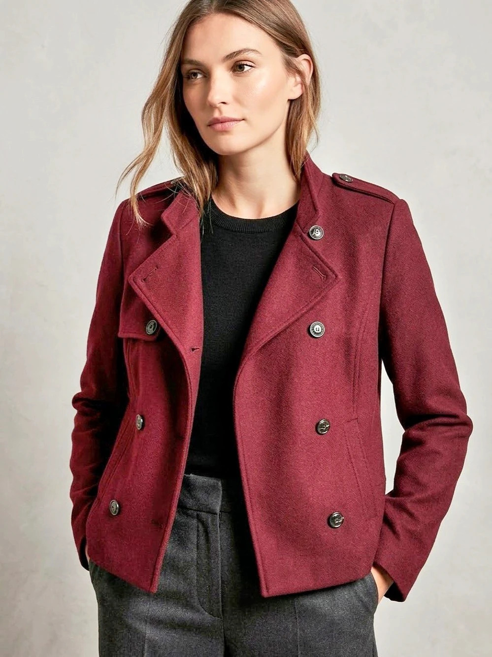 Banana Republic Double-Breasted Pea Coat in Burgundy Size 10